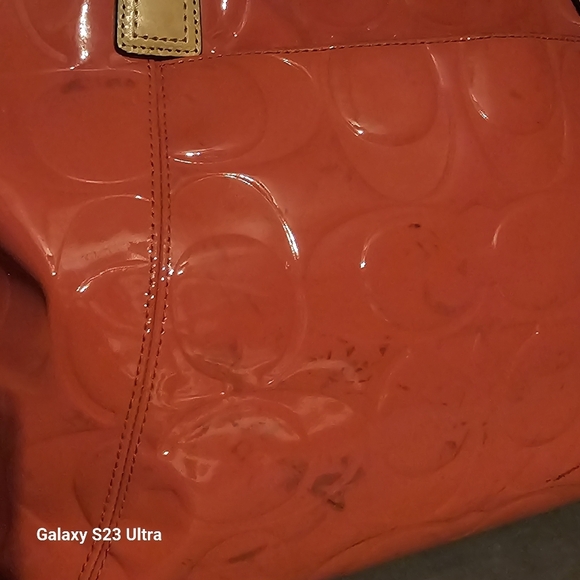 Coach Peyton Embossed Tote Orange/Coral - Picture 10 of 16